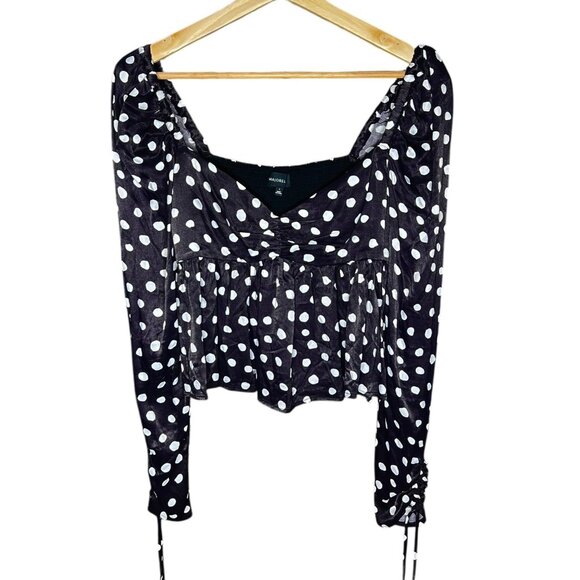Majorelle Josie Polkadot Babydoll Blouse Black Small Coquette Twee Romantic‎ - Picture 1 of 8